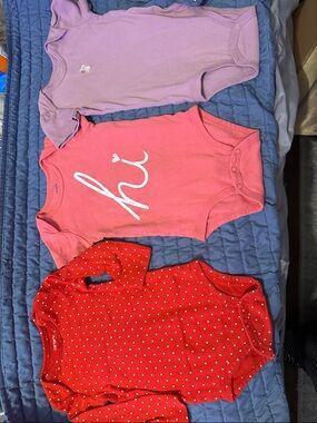 Bundle of 3 Kids One-Piece Bodysuit Set - Lavender, Coral, Red